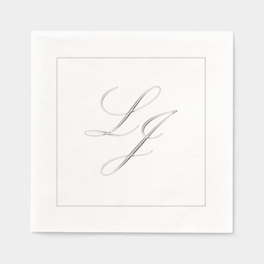 Elegante Monogrammed Eenvoudig Script Huwelijk Zil Folie Servetten (Voorkant)