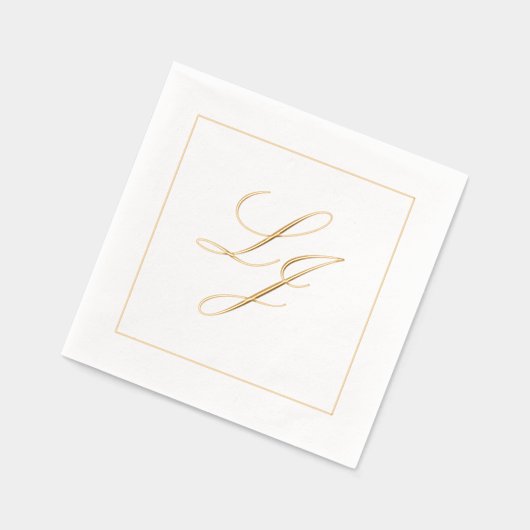 Elegante Monogrammed Eenvoudig Script Trouwgoud Folie Servetten (Links)