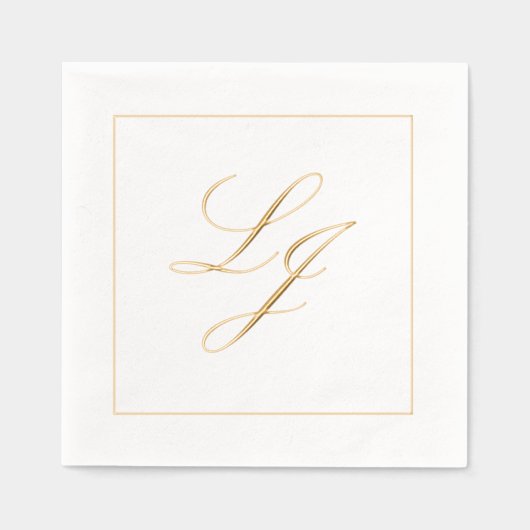 Elegante Monogrammed Eenvoudig Script Trouwgoud Folie Servetten (Voorkant)