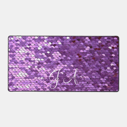 Elegante Monogrammed initiaal Paarse Sequin Desk M Bureaumat (Voorkant)