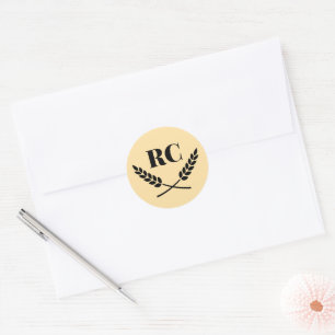 Elegante monogrammed lauwerkrans kam logo ronde sticker