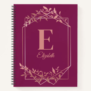 Elegante monogrammed roos gouden lijst bladeren ro notitieboek