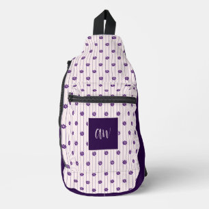 Elegante Monogrammed Violet, Blush Stripes & Bloom Sling Bag