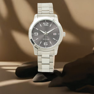 Elegante Monogrammed Zilver Geborsteld Metallic Horloge