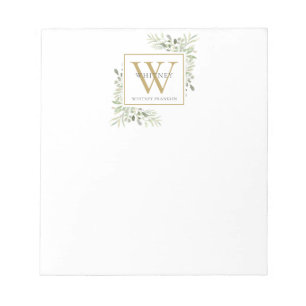 Elegante monogramnaam met groen notitieblok