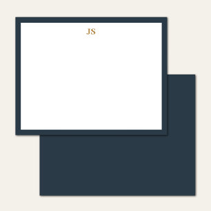 Elegante Monogramrand Navyblauw en Goud Notitiekaartje
