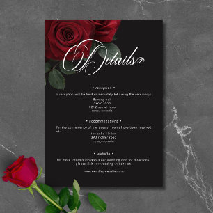 Elegante Moody Bloed Rode Rozen Bloemen Details Informatiekaartje