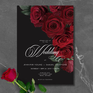 Elegante Moody Bloed Rode Rozen Bloemen Huwelijk Kaart