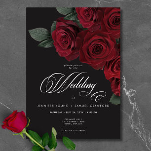 Elegante Moody Bloed Rode Rozen Bloemen Huwelijk Kaart