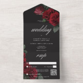 Elegante Moody Blood Red Roses Wedding QR-code All In One Uitnodiging (Binnen)