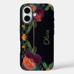 Elegante moody peachy roze boho bloemen iPhone 16 hoesje