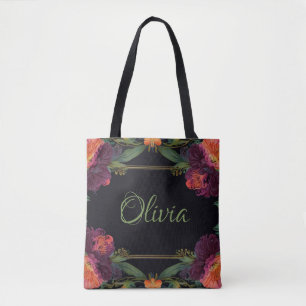Elegante moody peachy roze boho bloemen draagtas