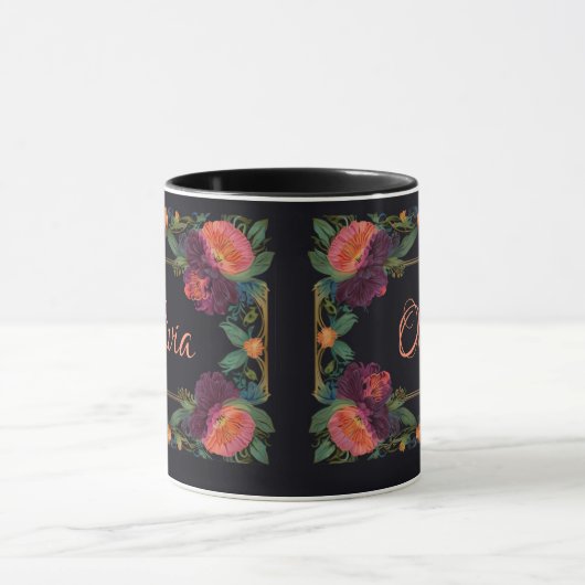 Elegante moody peachy roze boho bloemen mok (Midden)