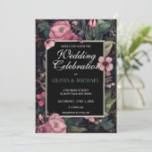 Elegante moody retro roze bloemenboho Trouwen Kaart (Staand voorkant)
