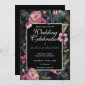 Elegante moody retro roze bloemenboho Trouwen Kaart (Voorkant / Achterkant)