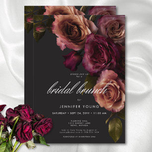 Elegante Moody Rust & Bourgondië Floral Bridal Bru Kaart