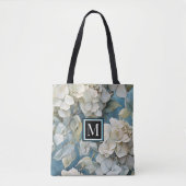 Elegante moody stoffige blauw waterverf bloemen draagtas (Voorkant)