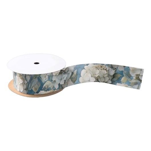 Elegante moody stoffige blauw waterverf bloemen lint (Spoel)