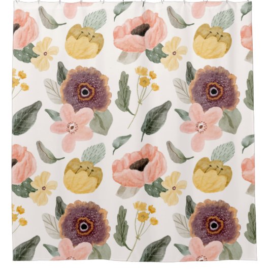 Elegante mooie bloementuin l Roze en wit Douchegordijn (Voorkant)