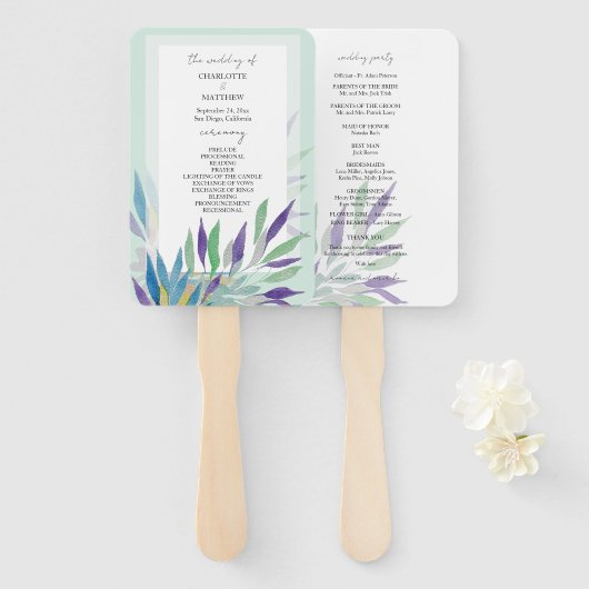 Elegante mooie Paarse Boho Waterverf Handwaaier (Voorkant en achterkant)