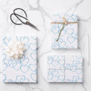 Elegante, Mooie Sierlijke Blauwe, Witte Hart Bedel Inpakpapier Vel