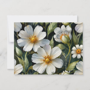Elegante Mooie Witte Bloemen Waterverf Chic Briefkaart