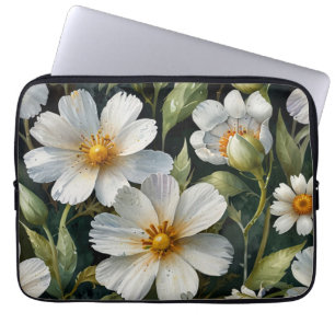 Elegante Mooie Witte Bloemen Waterverf Chic Laptop Sleeve