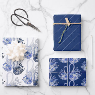 Elegante mooie zwaan in Indigo Blue Waterverf Inpakpapier Vel