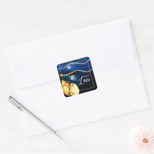 Elegante Moonlit Beach bruiloft gunst Vierkante Sticker (Envelop)