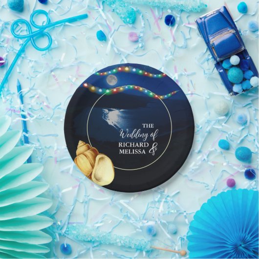 Elegante Moonlit Beach bruiloft Papieren Bordje (Feest)