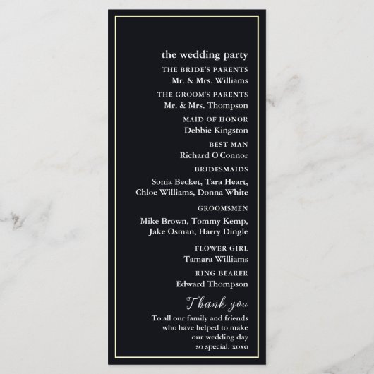 Elegante Moonlit Beach bruiloft Programma (Achterkant)