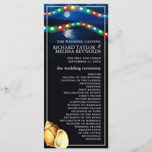 Elegante Moonlit Beach bruiloft Programma (Voorkant)