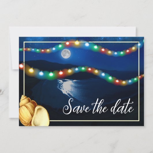 Elegante Moonlit Beach bruiloft Save The Date (Voorkant)