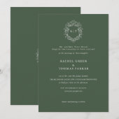 Elegante Moss Green Crest Monogram bruiloft Kaart (Voorkant / Achterkant)