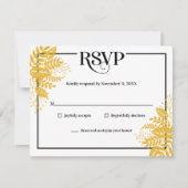 Elegante Mosterd Gele Bladeren, Zwart & Wit RSVP (Voorkant)