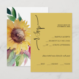 Elegante mosterd zonnebloem kalligrafie RSVP kaartje