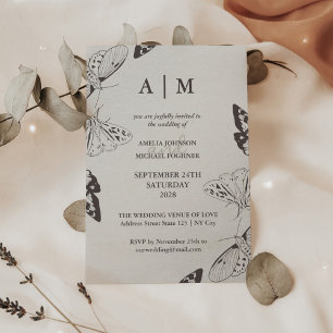 Elegante Moths Monogram Huwelijksuitnodiging Kaart