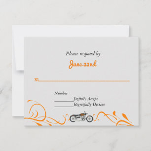 Elegante motorfiets en wervelingen bruiloft RSVP Kaartje