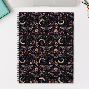 Elegante Motten Bloemen en Manen Mystiek Patroon Notitieboek