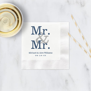 Elegante Mr en Mr Navy Grey Bruiloft Monogram Servet