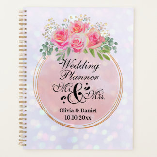 Elegante Mr en Mrs Blush Roze Bloemen Bruiloft Planner