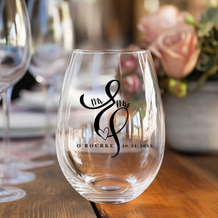 Elegante Mr. & Mrs. kalligrafie Ampersand Huwelijk Wijnglas Zonder Voet
