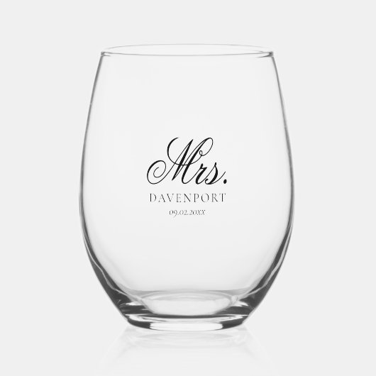 Elegante Mr & Mrs Wedding Keepsake Gift Wijnglas Zonder Voet (Voorkant)