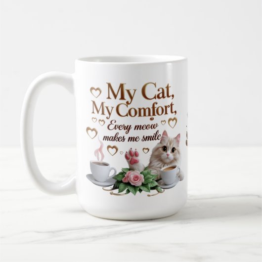 Élégante Mug Confort Chat - 15 oz Cadeau Classique (Gauche)