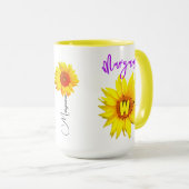 Élégante Mug de café de tournesol floral (Son nom) (Devant droit)