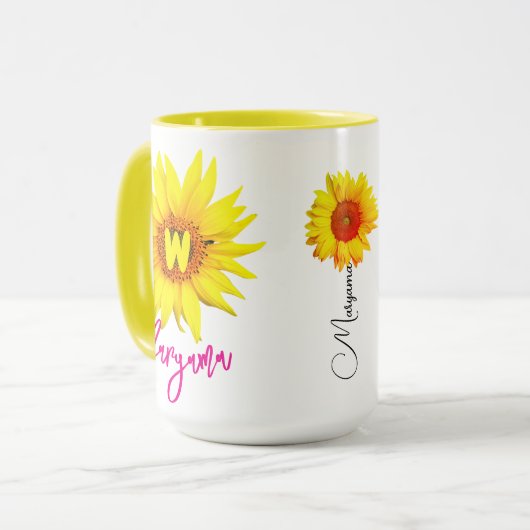Élégante Mug de café de tournesol floral (Son nom) (Devant gauche)