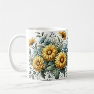 Elégante Mug de café en céramique jaune fleuri