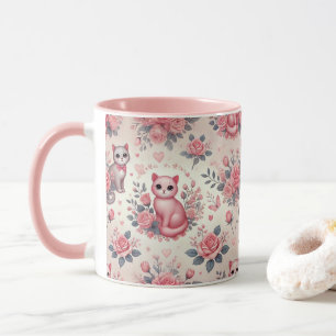 Élégante Mug de chat rose avec Rose - mignonne et