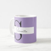 Élégante Mug de monogramme violet | Personnalisé (Devant gauche)