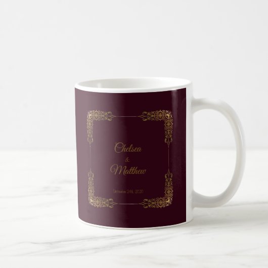 Elégante Mug Mariage Monogram Gold & Burgundy Lace (Droite)